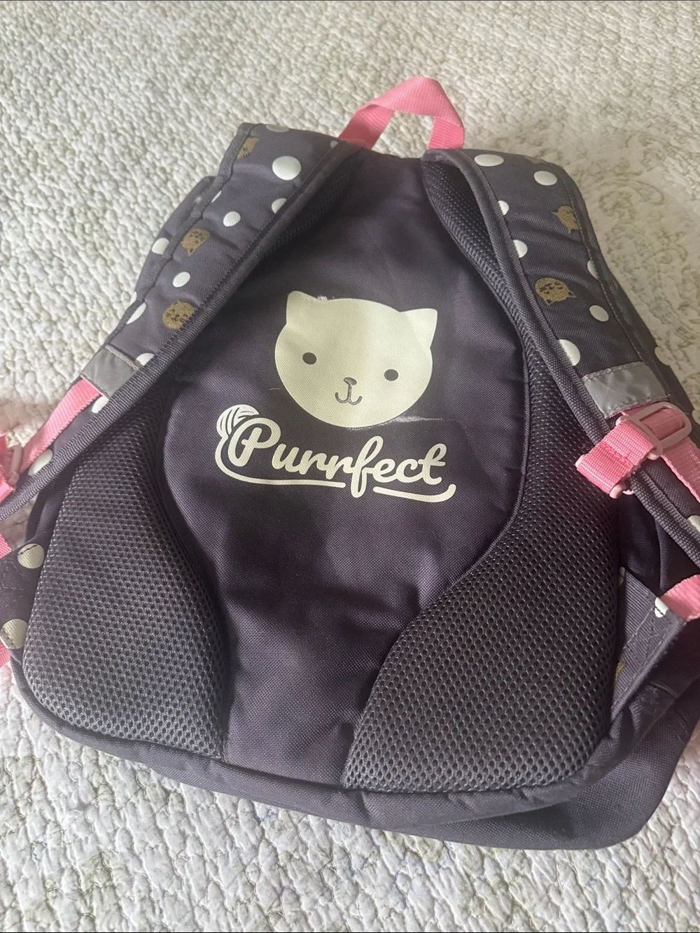 Cat & Jack Polka Dot Cat Print Black & Pink Backpack